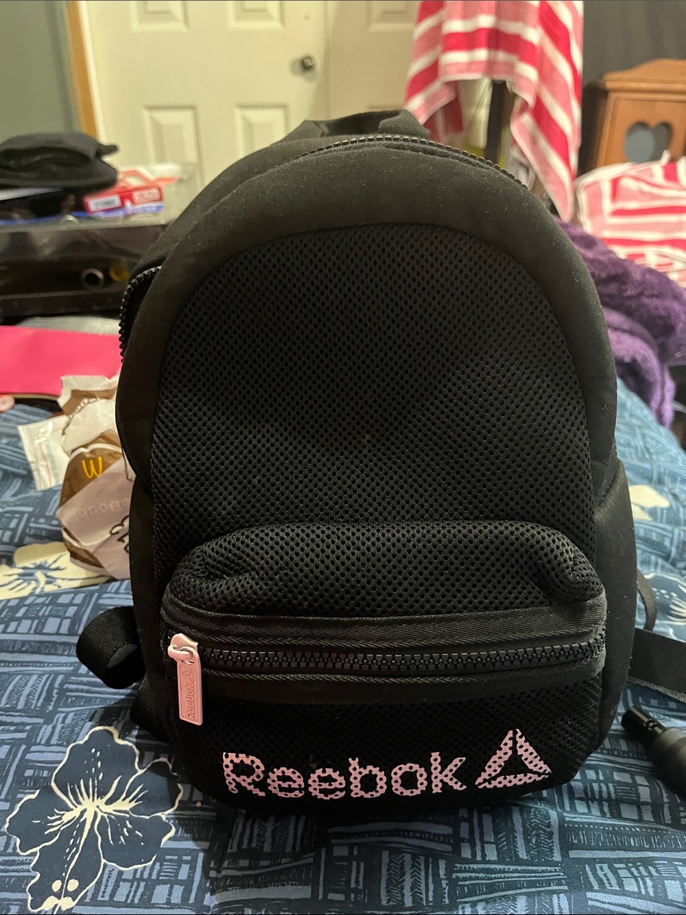 Reebok Black Mini Backpack with Pink Logo Accent